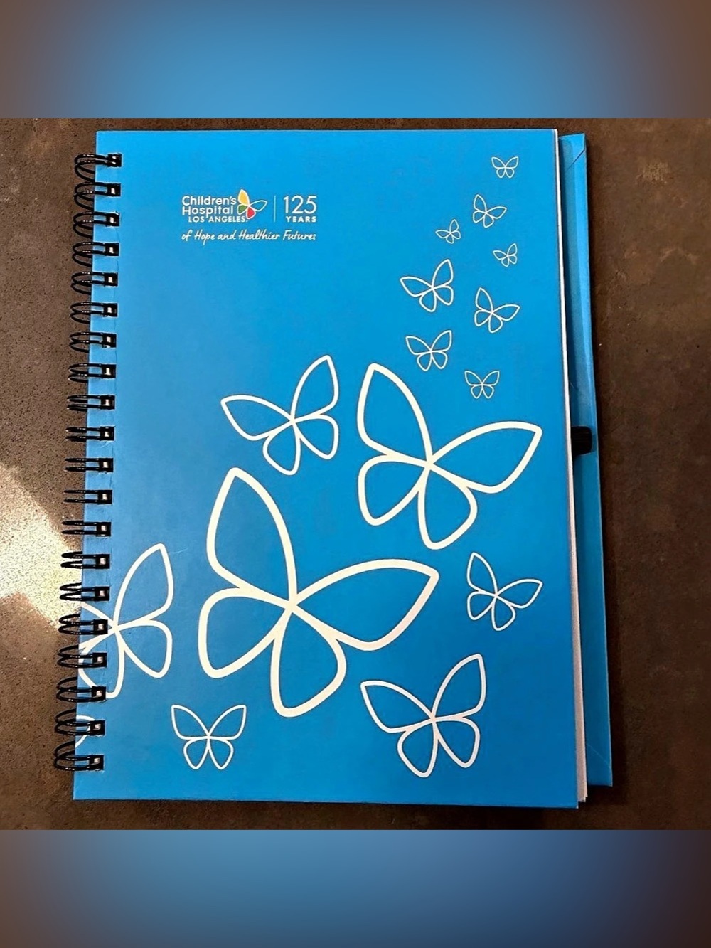 59pg Hardcover Spiral Journal with Pen Holder- Blue Butterflies